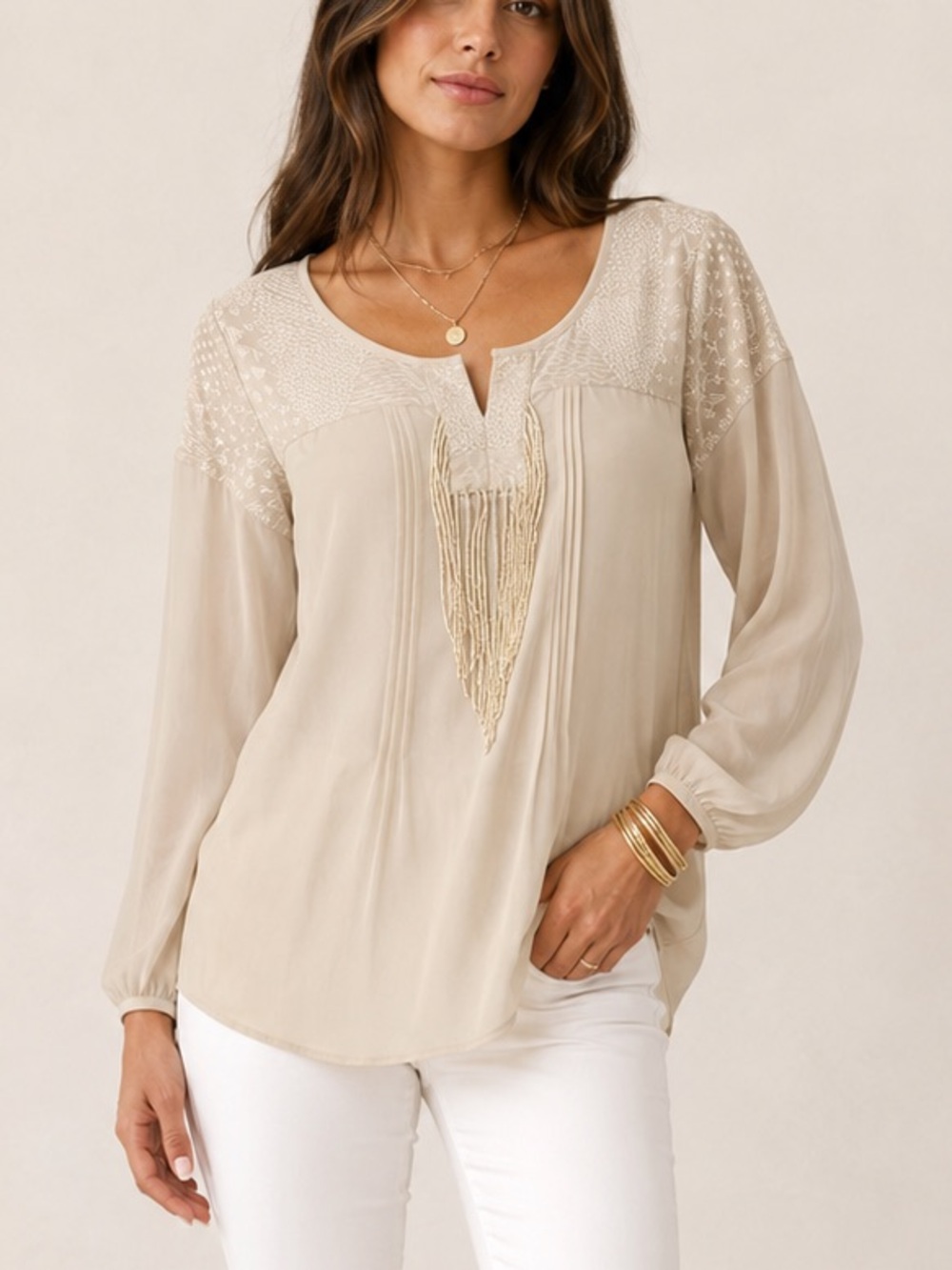 Chico's Top/ Beaded Fringe (Chicos size 2)